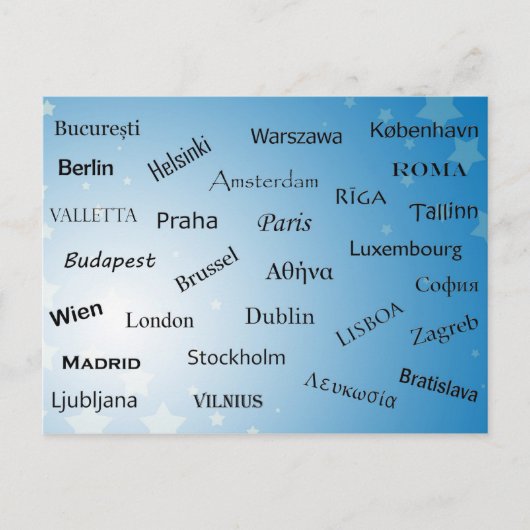 Hoofdsteden van de Europese Unie Briefkaart (Voorkant)