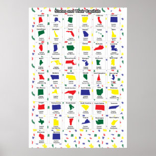 Hoofdsteden van de staat Afdrukken Poster