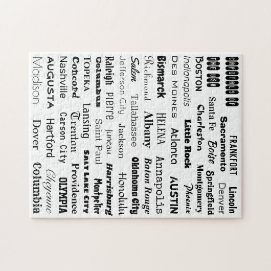 Hoofdsteden van de VS Puzzle - zwart op wit Legpuzzel (Horizontaal)