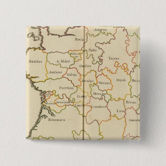 Hoofdsteden van Frankrijk Vierkante Button 5,1 Cm (Voorkant)