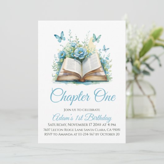 Hoofdstuk 1 Blauw Boek Jongen 1e Verjaardag Kaart (Staand voorkant)