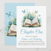 Hoofdstuk 1 Blauw Boek Jongen 1e Verjaardag Kaart (Voorkant / Achterkant)