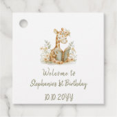 Hoofdstuk 1 Giraffe met Boek 1e Verjaardagsfeest Bedankjes Labels (Voorkant)