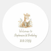 Hoofdstuk 1 Giraffe met Boek 1e Verjaardagsfeest Ronde Sticker (Voorkant)