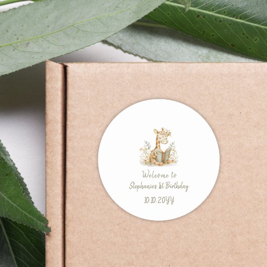 Hoofdstuk 1 Giraffe met Boek 1e Verjaardagsfeest Ronde Sticker