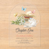 Hoofdstuk 1 Tea Butterfly Storybook 1e verjaardag Acryl Uitnodigingen (Voorkant)