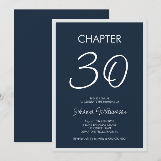 Hoofdstuk 30 Navy Blue 30e verjaardag Party Kaart (Voorkant / Achterkant)
