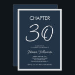 Hoofdstuk 30 Navy Blue 30e verjaardag Party Kaart<br><div class="desc">Moderne en minimale "Chapter 30" uitnodiging voor een 30e verjaardagsfeestje. Personaliseer het met haar naam en de partijdetails met inbegrip van de datum,  RSVP-informatie,  en andere nodig informatie. Ontwerp met een marineblauwe achtergrond.</div>