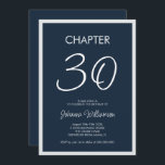Hoofdstuk 30 Navy Blue 30e verjaardag Party Kaart<br><div class="desc">Moderne en minimale "Chapter 30" uitnodiging voor een 30e verjaardagsfeestje. Personaliseer het met haar naam en de partijdetails met inbegrip van de datum,  RSVP-informatie,  en andere nodig informatie. Ontwerp met een marineblauwe achtergrond.</div>