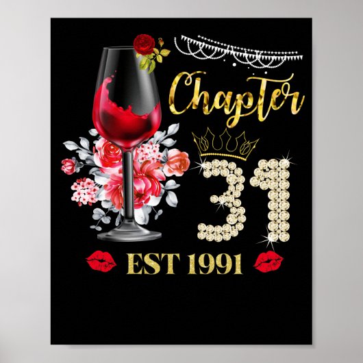 Hoofdstuk 31 JAAR EST 1991 31st Birthday Red Rose Poster (Voorkant)