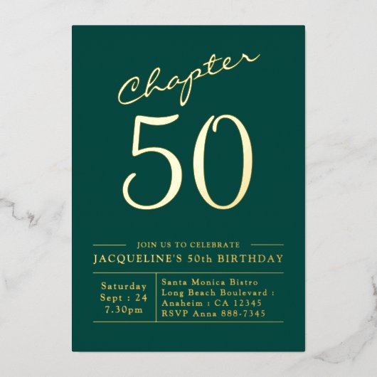 Hoofdstuk 50 50e Birthday Invitation Green Gold Folie Uitnodiging (Voorkant)