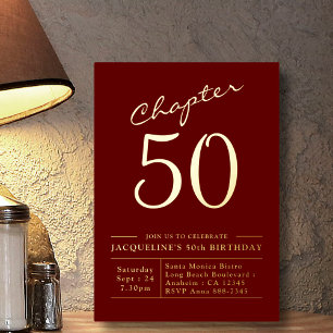 Hoofdstuk 50 50e Birthday Invitation Red Gold Folie Uitnodiging