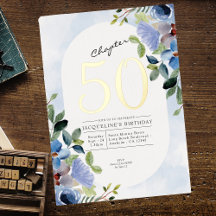 Hoofdstuk 50 Blue Floral 50th Birthday Gold