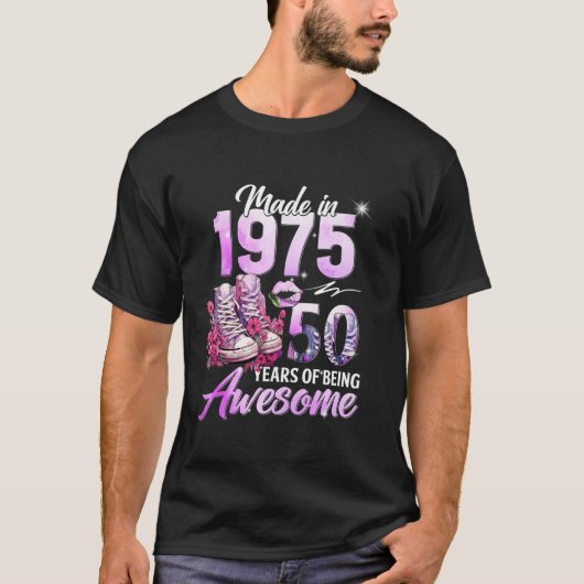 Hoofdstuk 50 Fabulous EST 1975 50e Bloemenverjaard T-shirt (Voorkant)
