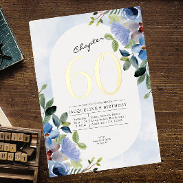 Hoofdstuk 60 Blue Floral 60th Birthday Gold Folie Uitnodiging