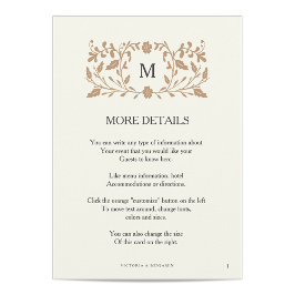  hoofdstuk pagina bruiloft invoegen Kaart. Informatiekaartje