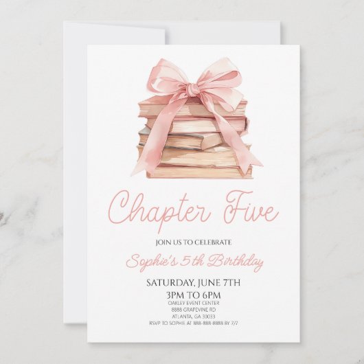 Hoofdstuk Vijf Roze Bow Verhalenboek 5e Verjaardag Kaart (Voorkant)