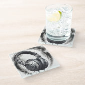 Hoofdtelefoon artwork muziekliefhebber glazen onderzetter (Schuin)