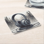 Hoofdtelefoon artwork muziekliefhebber kartonnen onderzetters (Schuin)