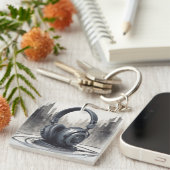 Hoofdtelefoon artwork muziekliefhebber sleutelhanger (Voorkant Rechts)
