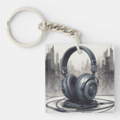 Hoofdtelefoon artwork muziekliefhebber sleutelhanger (voorkant)