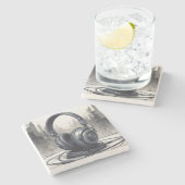 Hoofdtelefoon artwork muziekliefhebber stenen onderzetter (Zijkant)