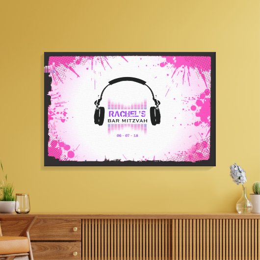 HOOFDTELEFOON Bat Bar Mitzvah Inlogbord Canvas Afdruk (Insitu (Woonkamer))