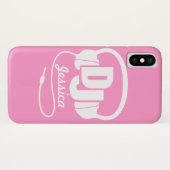 Hoofdtelefoon DJ meisje met roze & witte ifoon Case-Mate iPhone Case (Achterkant (horizontaal))