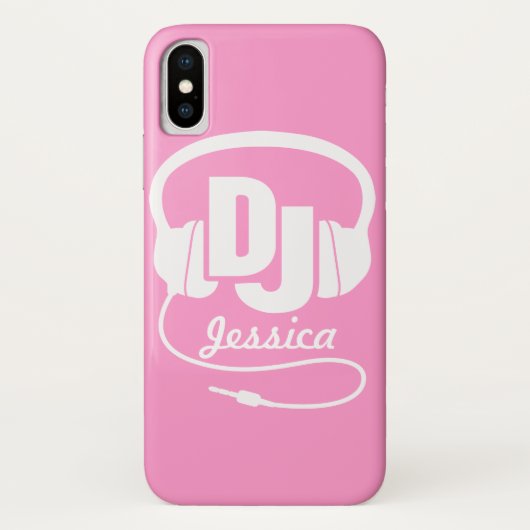 Hoofdtelefoon DJ meisje met roze & witte ifoon Case-Mate iPhone Case (Achterkant)