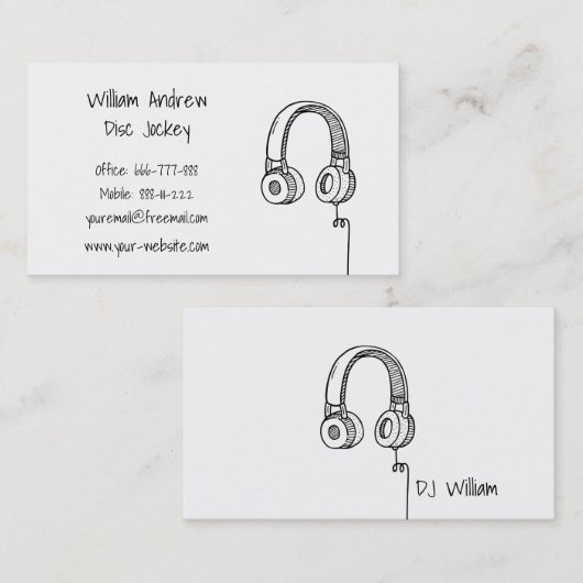 Hoofdtelefoon Doodle DJ Disk Jockey Visitekaartje (Voorkant / Achterkant)