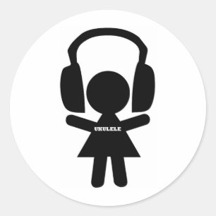 Hoofdtelefoon Jamming Ukulele Muziek Ronde Sticker