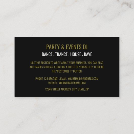 Hoofdtelefoon Logo, Professioneel DJ Visitekaartje (Achterkant)