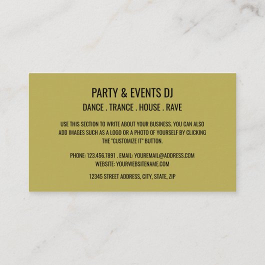 Hoofdtelefoon Logo, Professioneel DJ Visitekaartje (Achterkant)