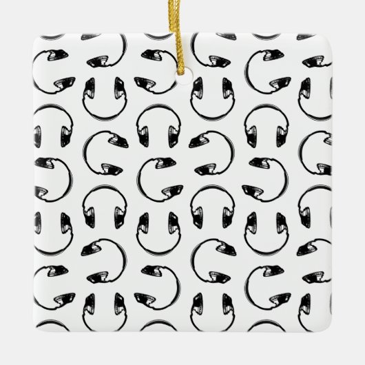 Hoofdtelefoon Muziek Afdrukken KUSTACHTERGRONDKLEU Keramisch Ornament (Voorkant)