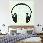 Hoofdtelefoon Muziek Illustratie  Mint Green Canvas Afdruk (Insitu (Slaapkamer))