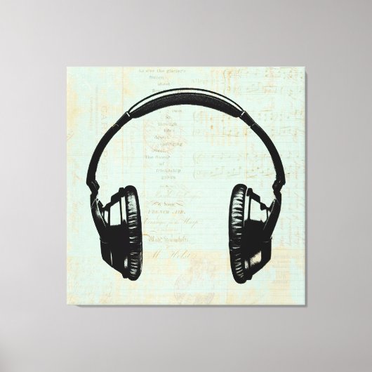 Hoofdtelefoon Muziek Illustratie  Mint Green Canvas Afdruk (Voorkant)