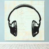 Hoofdtelefoon Muziek Illustratie  Mint Green Canvas Afdruk (Insitu (Houten vloer))