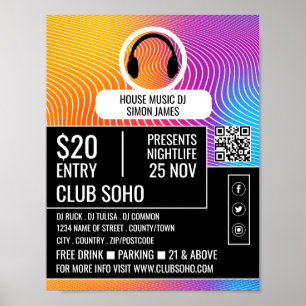 Hoofdtelefoon Muziek Wave Logo, Professionele DJ A Poster