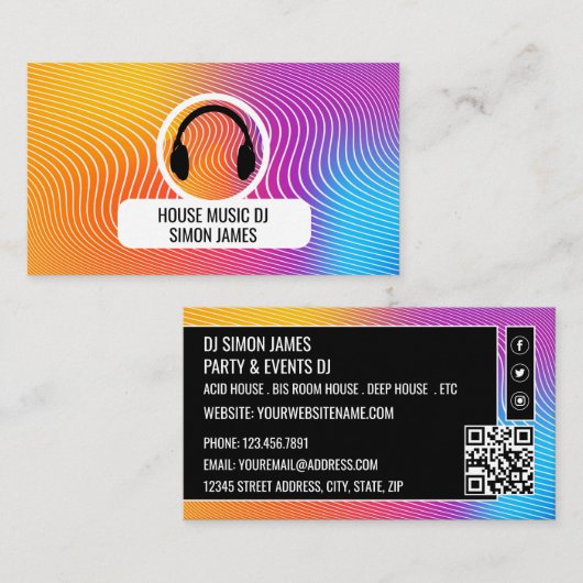 Hoofdtelefoon Muziek Wave Logo, Professionele DJ Visitekaartje (Voorkant / Achterkant)