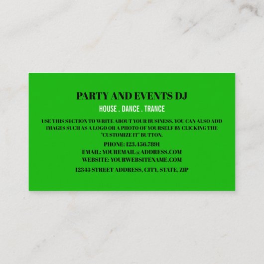 Hoofdtelefoon, Professioneel DJ-Visitekaartje Visitekaartje (Achterkant)