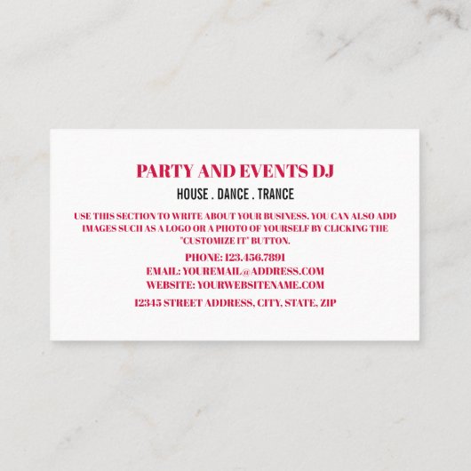 Hoofdtelefoon, Professioneel DJ-Visitekaartje Visitekaartje (Achterkant)