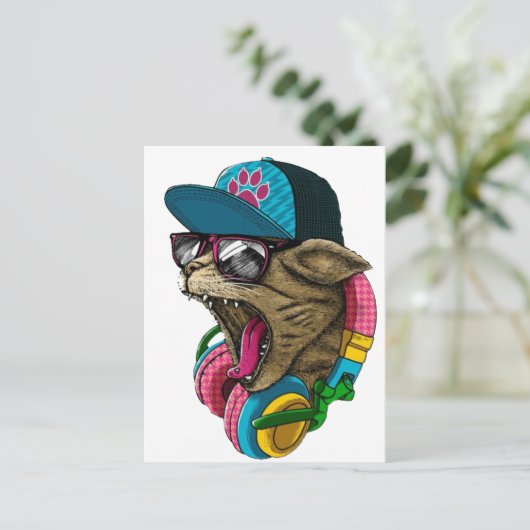 Hoofdtelefoonkat Briefkaart (Staand voorkant)