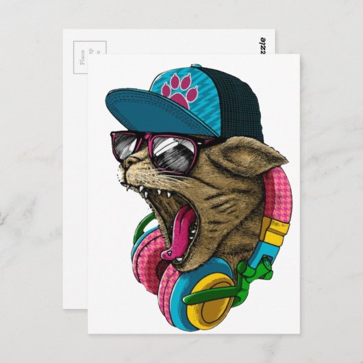 Hoofdtelefoonkat Briefkaart (Voorkant / Achterkant)