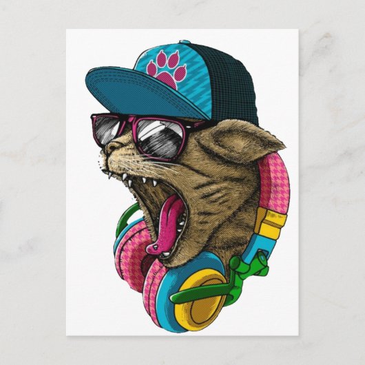 Hoofdtelefoonkat Briefkaart (Voorkant)