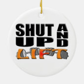 HOOG AAN EN LIFT (Bar-Bell) Keramisch Ornament (Achterkant)