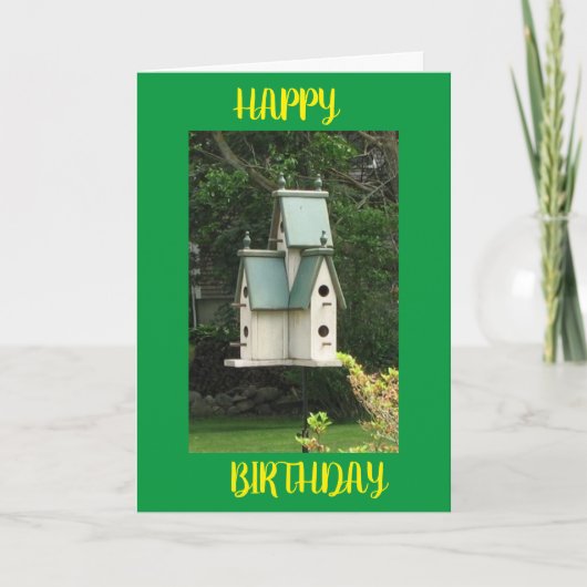 HOOG 'BIRDDAY' BIRDHOUSE VOOR JE! KAART (Voorkant)