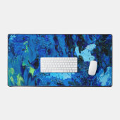 Hoog Contrast Blauw en Groen Abstracte Kunst Bureaumat (Keyboard & Muis)