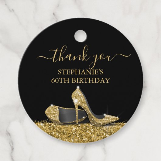 Hoog hiel Hartelijk dank Gold Black Birthday Bedankjes Labels (Voorkant)