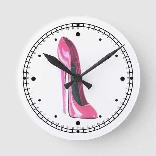 Hoog hiel Roze Stiletto-schoen kunstwandklok Ronde Klok (Voorkant)