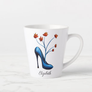Hoog-hiel-schoen en bloem-Bouquet-kunst Latte Mok